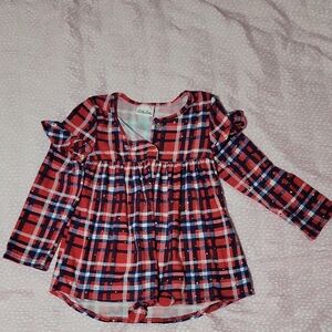 Girls Little Lass Red and Blue Plaid Top